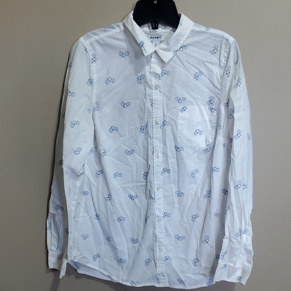 Old Navy White and Blue Shirt Size Medium